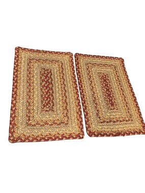 Set of 2 Braided Rectangular Placemats - 15"x10" - Red & Beige